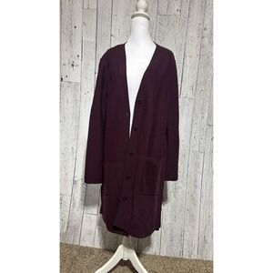 J. Jill Women's  Burgundy Cardigan Duster Knit Ribbed Longline  Pockets Size L